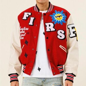 Red and Beige FIRST ROW Varsity Jacket